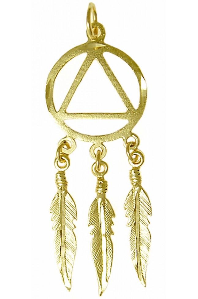14k Gold Indian 3 Feathers AA Symbol Pendant