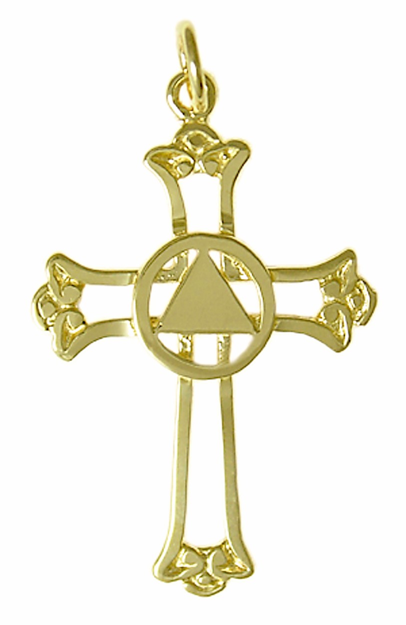 14k Yellow Gold Cross Aa Symbol Pendant My 12 Step Store