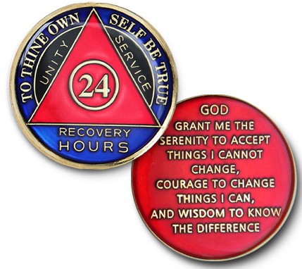 Blue Black Red 24 Hours AA Recovery Medallion | My 12 Step Store