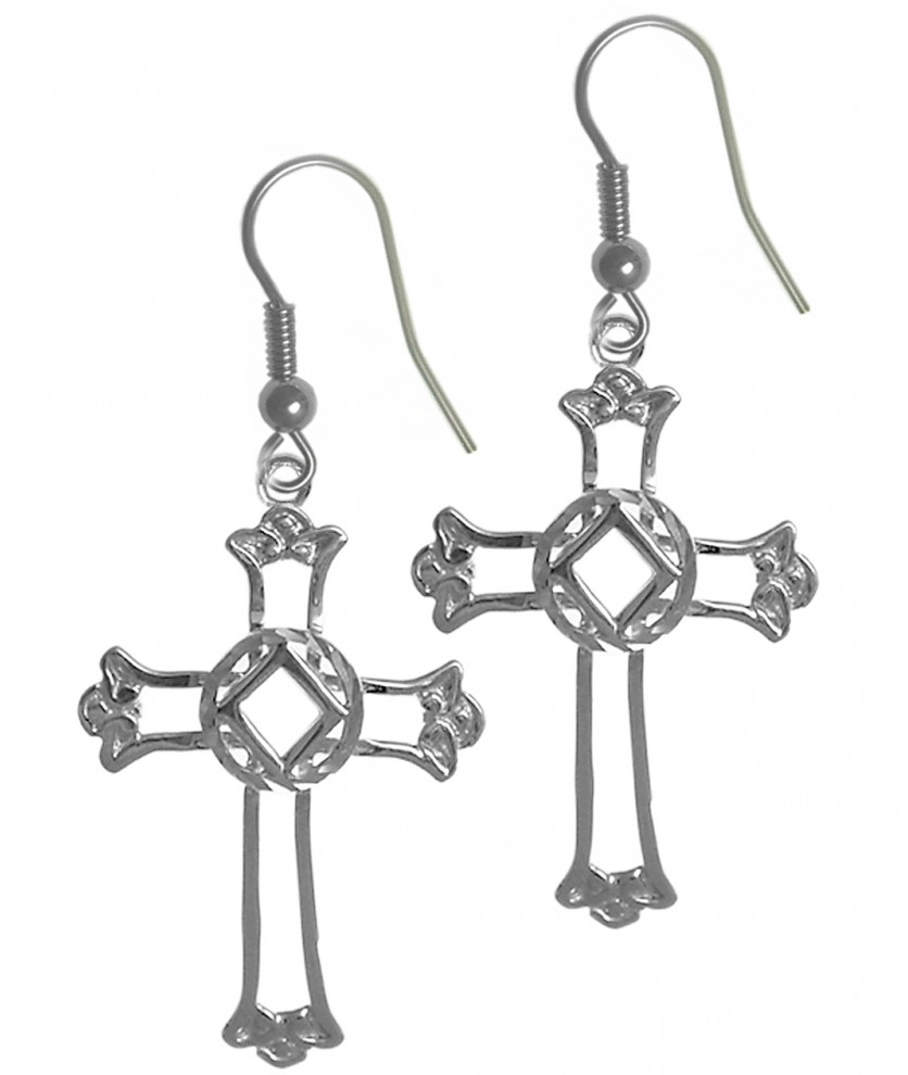 Sterling Silver Cross with NA Symbol Earrings