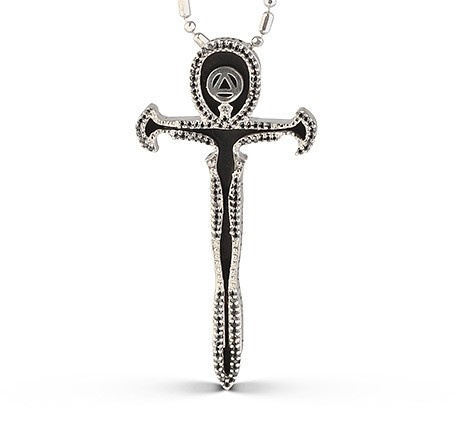 Silver Ankh Cross Pendant with Black 