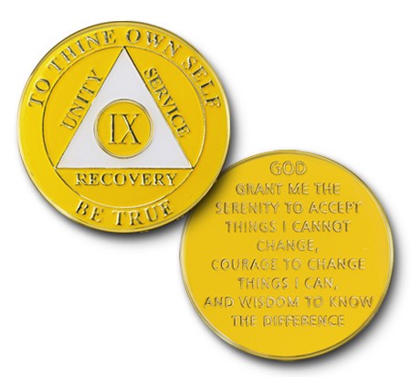 Yellow and Gold AA Enamel Recovery Medallion | My 12 Step Store