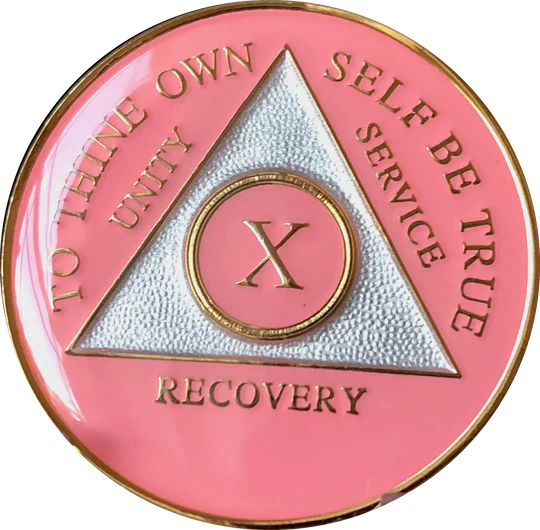 Pink and Satin Silver White AA Recovery Medallion