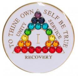 AA Tri-Plate White Bling Chakra Triangle Medallion