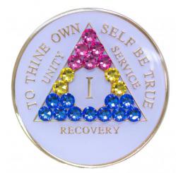 AA Tri-Plate White Bling Pink/Yellow/Blue Transition Medallion