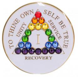 AA Tri-Plate White Bling Rainbow Medallion