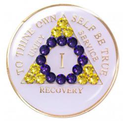 AA Tri-Plate White Bling Topaz Violet Triangle Medallion