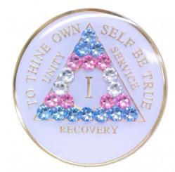 AA Tri-Plate White Bling Blue/Pink Palindromic Medallion