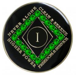 NA Tri-Plate Black Bling Green Medallion