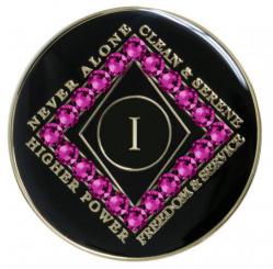 NA Tri-Plate Black Bling Fuschia Medallion