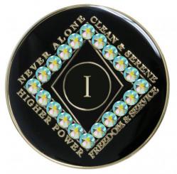 NA Tri-Plate Black Bling Peridot Medallion