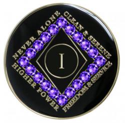 NA Tri-Plate Black Bling Purple Velvet Medallion