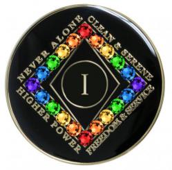 NA Tri-Plate Black Bling Rainbow Medallion