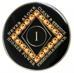 NA Tri-Plate Black Bling Topaz Medallion