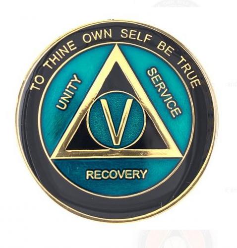 AA Gold Teal and Black Recovery Medallion